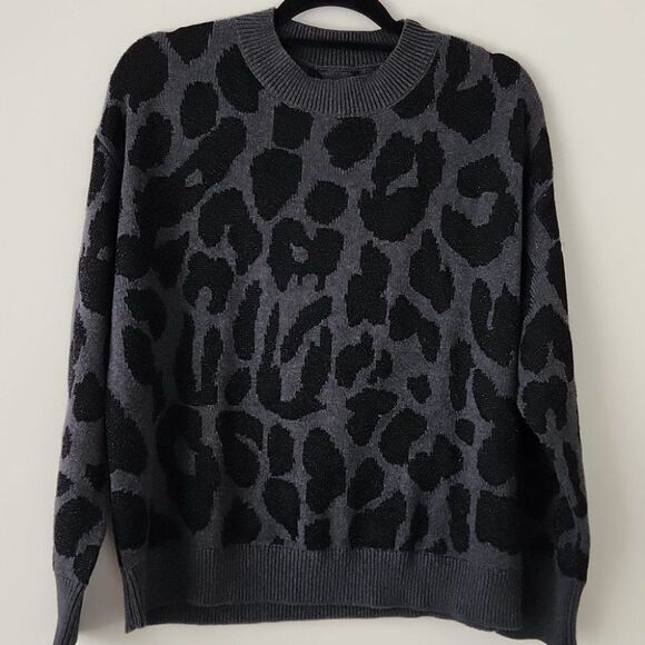 RtA Black Gray Silver Animal Leopard Print  Knit Sweater M (Bx30) - Picture 2 of 7